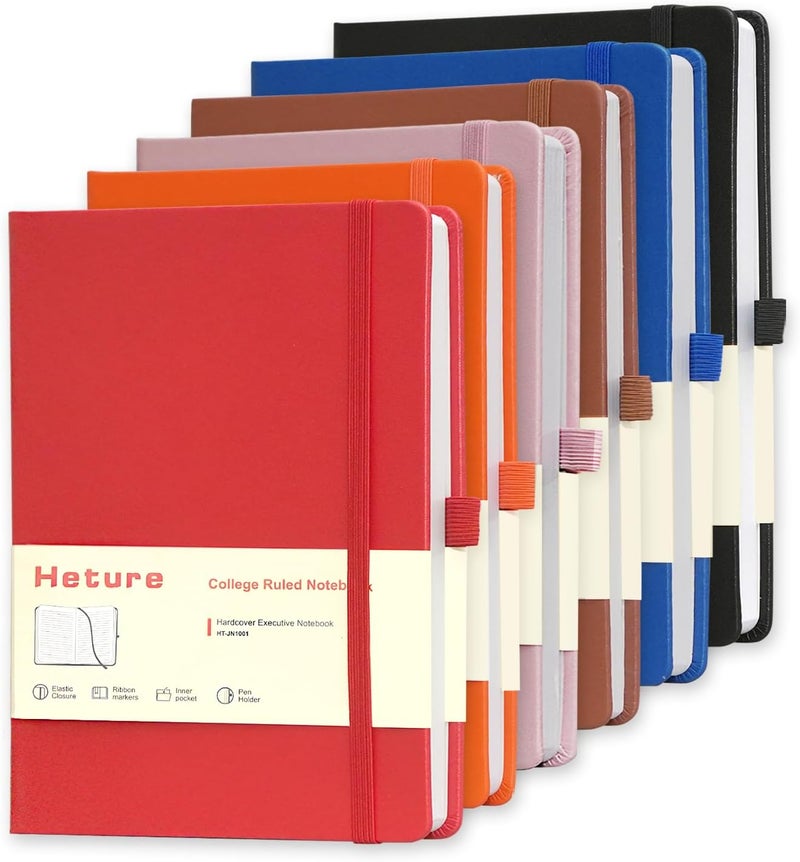 Heture Hardcover Notebooks, 6 Packs A5 Lined Journals Notebook for Writing 160 Pages, 8.2 x 5.5 inch, Classic Ruled Notebooks for College/Work/Travel (Assorted Color-6 Pack) - Image 1